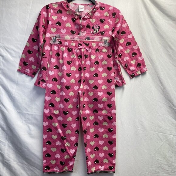 Disney Minnie Ruffle Neck Button-Up Long Sleeve Shirt /Pants Girls 7-8 Pink Set - Picture 1 of 16